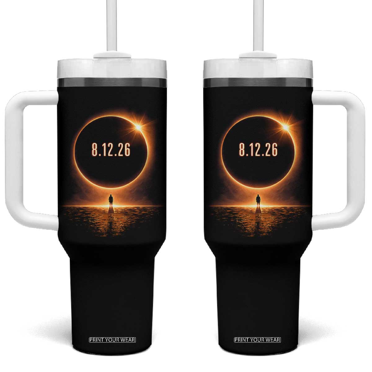 Total Solar Eclipse 2026 Tumbler With Handle August 12th Totality Gift TS10 One Size: 40 oz Black Print Your Wear