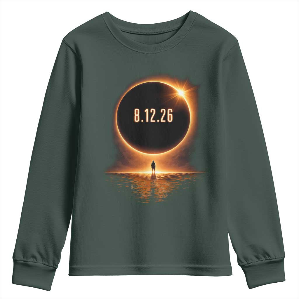 Total Solar Eclipse 2026 Youth Sweatshirt August 12th Totality Gift TS10 Dark Forest Green Print Your Wear
