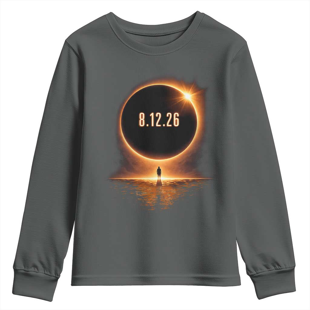 Total Solar Eclipse 2026 Youth Sweatshirt August 12th Totality Gift TS10 Dark Heather Print Your Wear