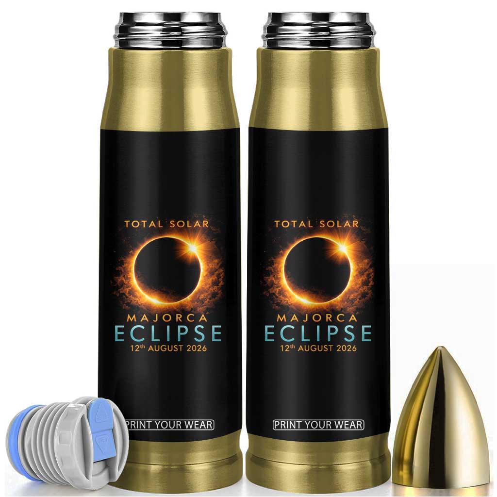 Total Solar Eclipse Bullet Tumbler 12th August 2026 Majorca Totality TS10 Black Print Your Wear
