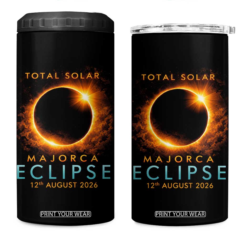 Total Solar Eclipse 4 in 1 Can Cooler Tumbler 12th August 2026 Majorca Totality TS10 One Size: 16 oz Black Print Your Wear