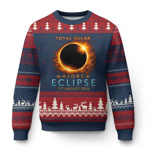 Total Solar Eclipse Ugly Christmas Sweater 12th August 2026 Majorca Totality TS10 Navy Red Print Your Wear