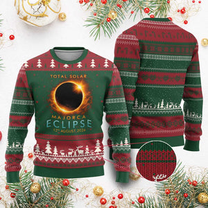 Total Solar Eclipse Ugly Christmas Sweater 12th August 2026 Majorca Totality TS10 Red Green Print Your Wear