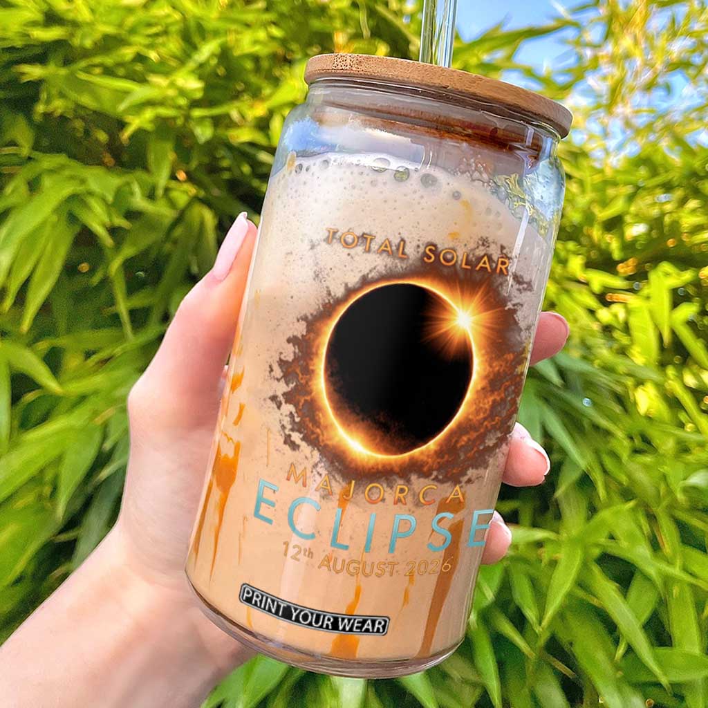 Total Solar Eclipse Glass Can 12th August 2026 Majorca Totality TS10 Black Print Your Wear