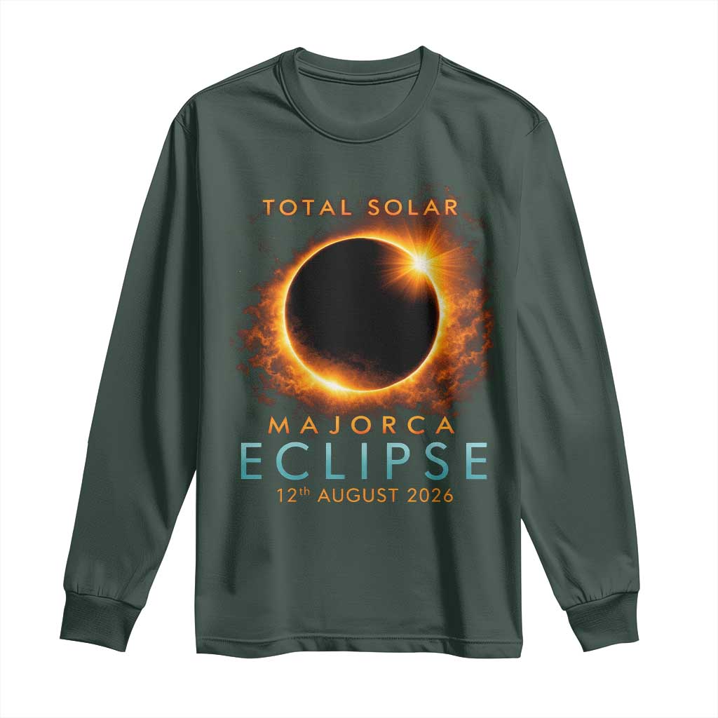 Total Solar Eclipse Long Sleeve Shirt 12th August 2026 Majorca Totality TS10 Dark Forest Green Print Your Wear