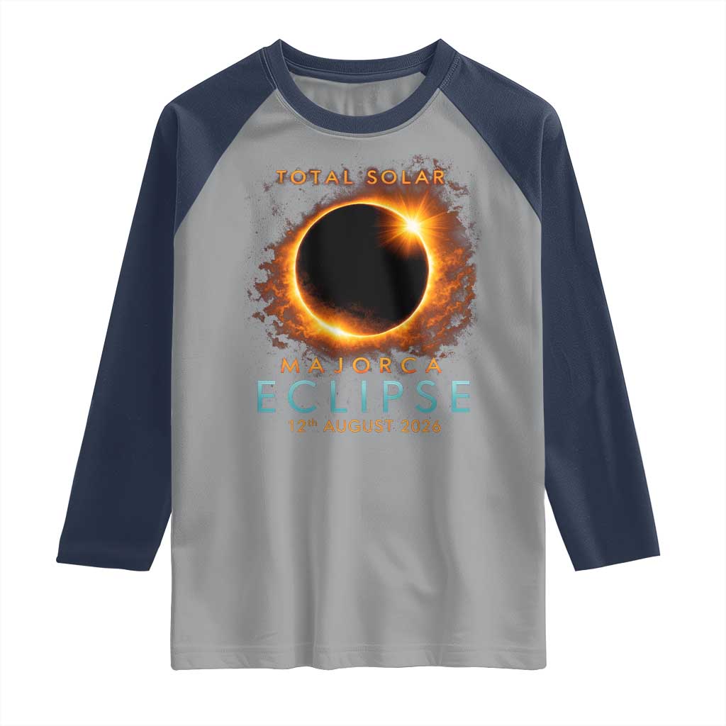Total Solar Eclipse Raglan Shirt 12th August 2026 Majorca Totality TS10 Sport Gray Navy Print Your Wear