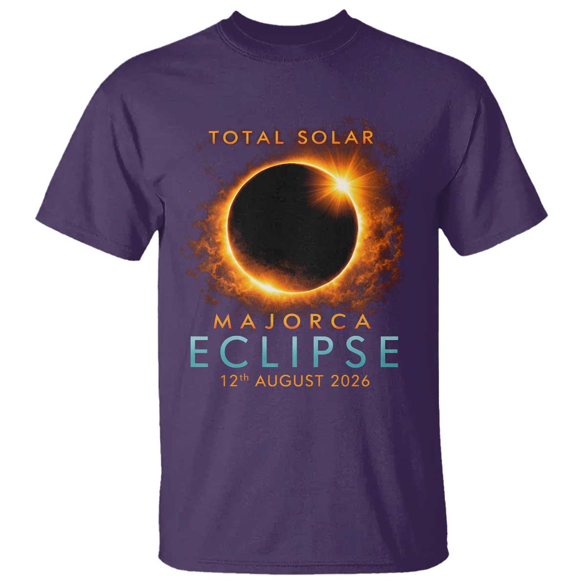Total Solar Eclipse T Shirt 12th August 2026 Majorca Totality TS10 Purple Print Your Wear