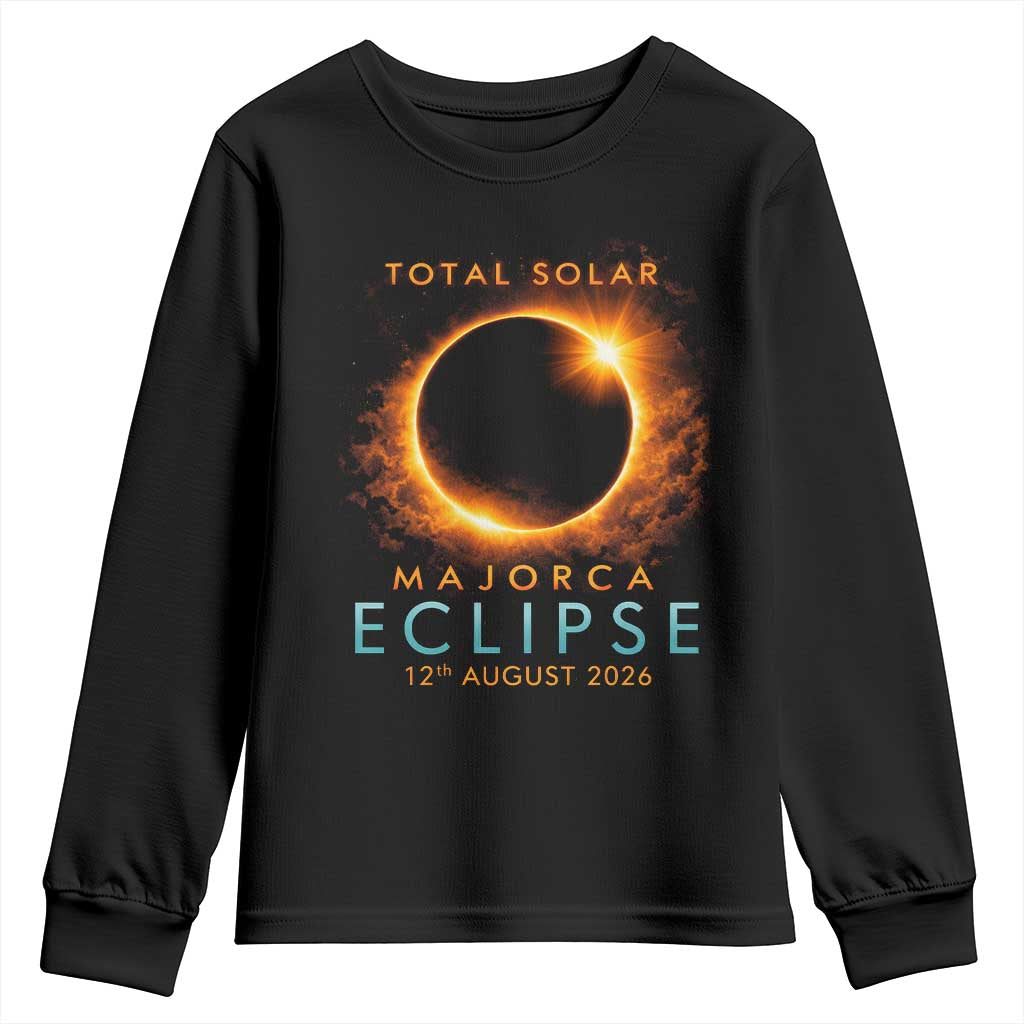 Total Solar Eclipse Youth Sweatshirt 12th August 2026 Majorca Totality TS10 Black Print Your Wear