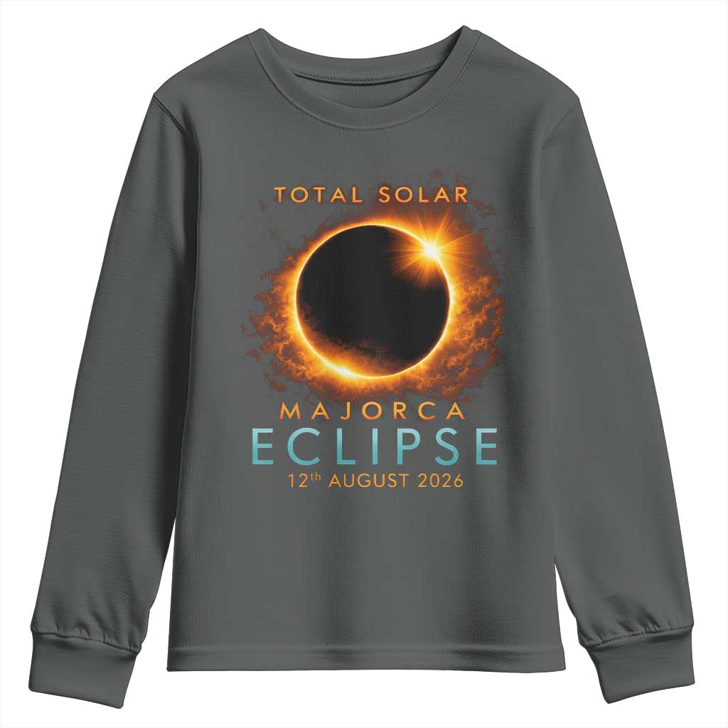 Total Solar Eclipse Youth Sweatshirt 12th August 2026 Majorca Totality TS10 Dark Heather Print Your Wear