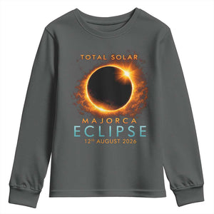 Total Solar Eclipse Youth Sweatshirt 12th August 2026 Majorca Totality TS10 Dark Heather Print Your Wear