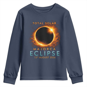 Total Solar Eclipse Youth Sweatshirt 12th August 2026 Majorca Totality TS10 Navy Print Your Wear