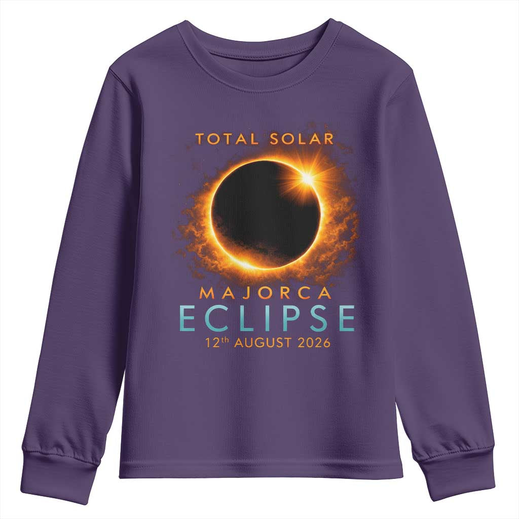 Total Solar Eclipse Youth Sweatshirt 12th August 2026 Majorca Totality TS10 Purple Print Your Wear