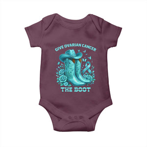 Give Ovarian Cancer The Boot Baby Onesie Cowgirl Cancer Awareness Teal Ribbon TS10 Maroon Print Your Wear