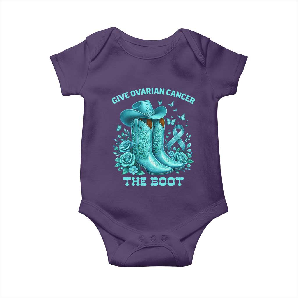 Give Ovarian Cancer The Boot Baby Onesie Cowgirl Cancer Awareness Teal Ribbon TS10 Purple Print Your Wear