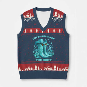 Give Ovarian Cancer The Boot V-Neck Knit Sweater Vest Cowgirl Cancer Awareness Teal Ribbon TS10 Navy Red Print Your Wear