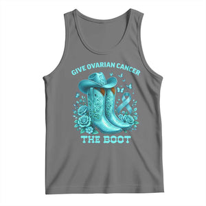 Give Ovarian Cancer The Boot Tank Top Cowgirl Cancer Awareness Teal Ribbon TS10 Black Heather Print Your Wear