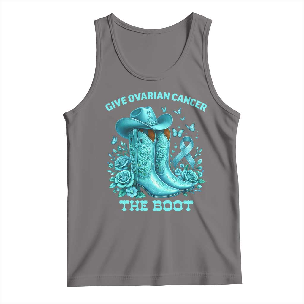 Give Ovarian Cancer The Boot Tank Top Cowgirl Cancer Awareness Teal Ribbon TS10 Deep Heather Print Your Wear