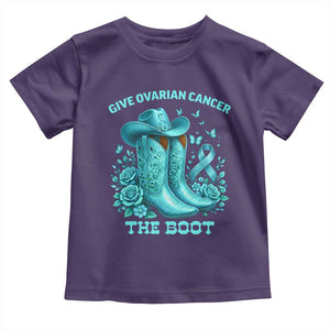 Give Ovarian Cancer The Boot Toddler T Shirt Cowgirl Cancer Awareness Teal Ribbon TS10 Purple Print Your Wear