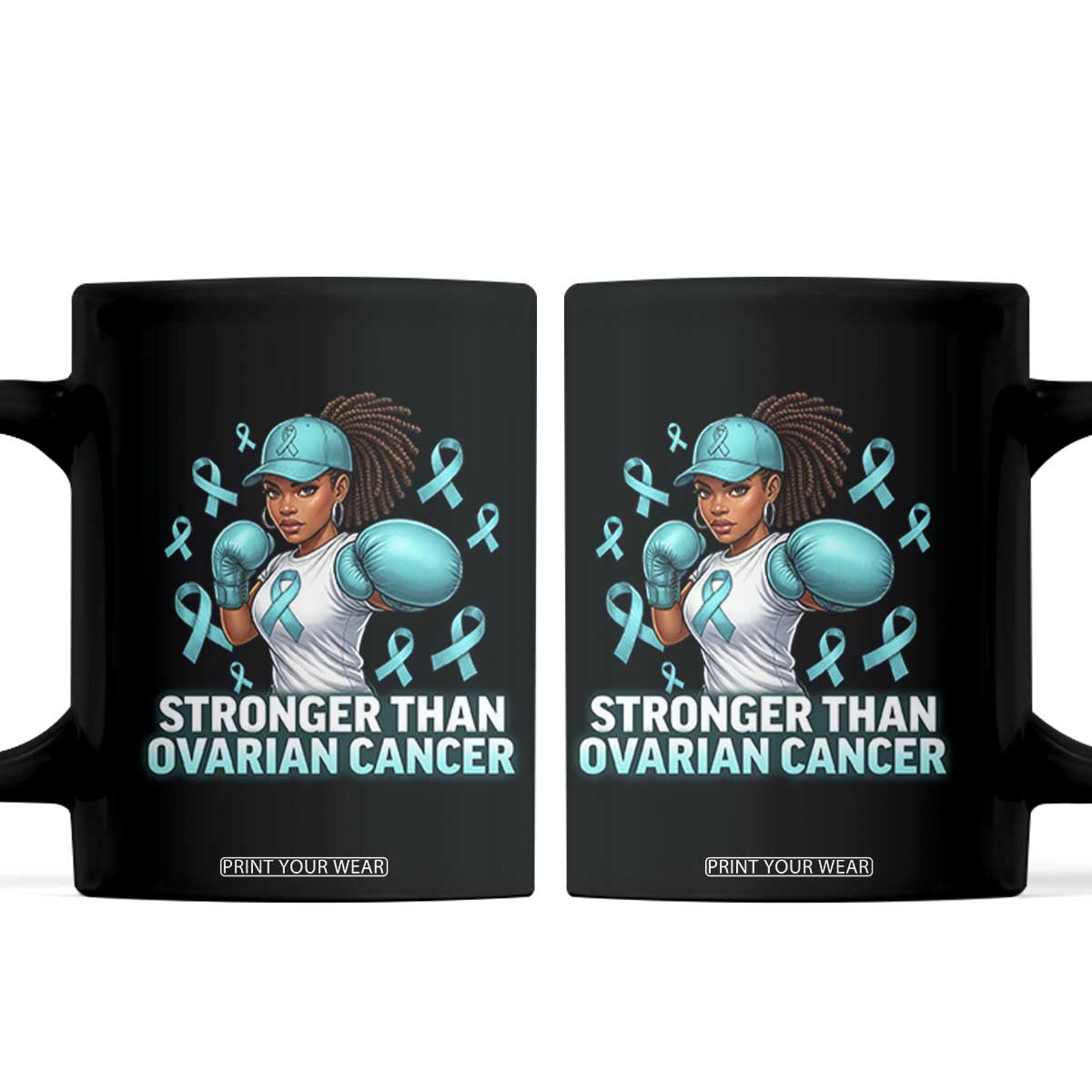 Black Women Fight Ovarian Cancer Awareness Coffee Mug African American Teal Ribbon Support TS10 Black Print Your Wear