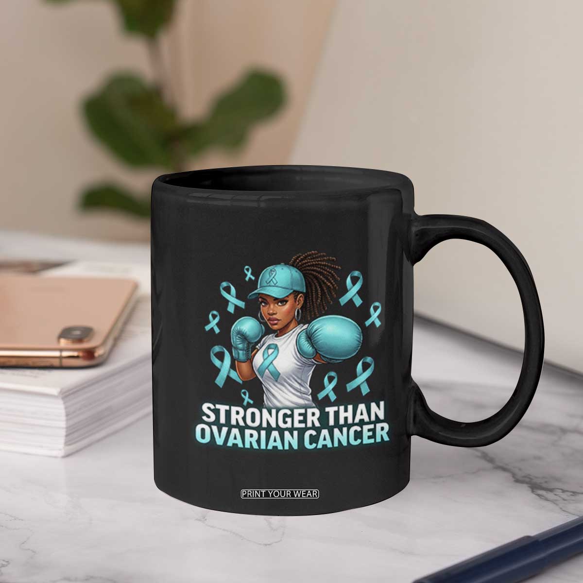 Black Women Fight Ovarian Cancer Awareness Coffee Mug African American Teal Ribbon Support TS10 Print Your Wear