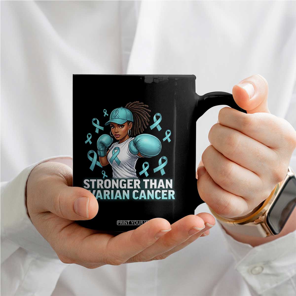 Black Women Fight Ovarian Cancer Awareness Coffee Mug African American Teal Ribbon Support TS10 Print Your Wear