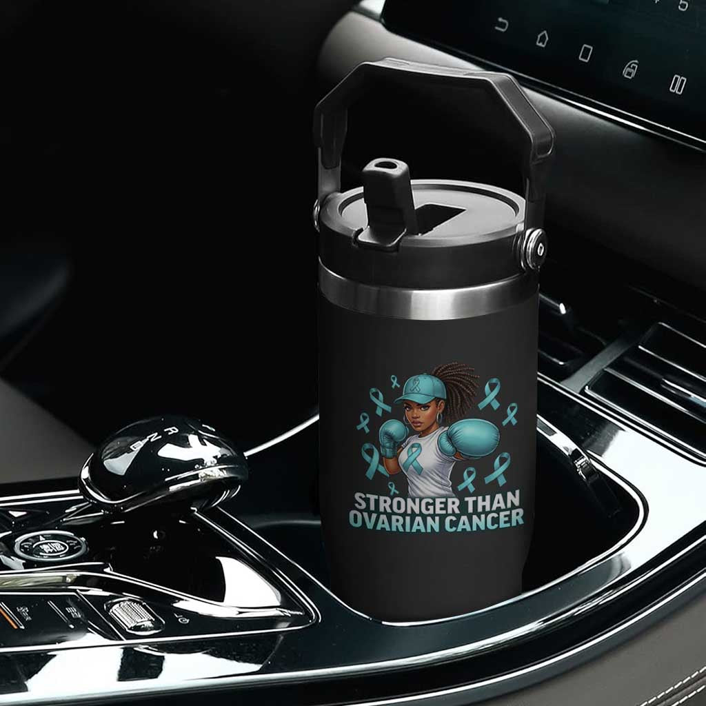 Black Women Fight Ovarian Cancer Awareness Flip Straw Tumbler African American Teal Ribbon Support TS10 Print Your Wear