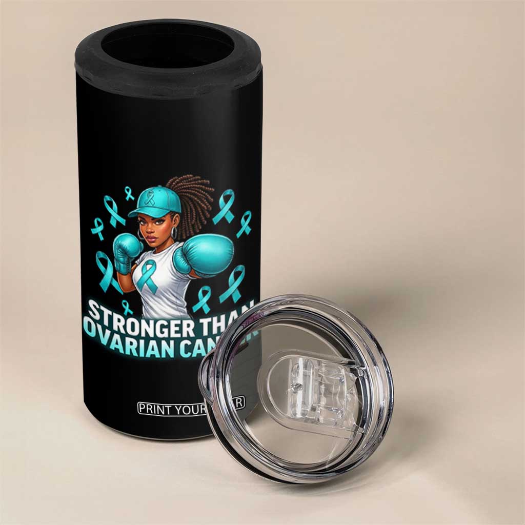 Black Women Fight Ovarian Cancer Awareness 4 in 1 Can Cooler Tumbler African American Teal Ribbon Support TS10 Print Your Wear
