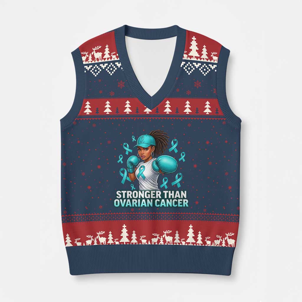 Black Women Fight Ovarian Cancer Awareness V-Neck Knit Sweater Vest African American Teal Ribbon Support TS10 Navy Red Print Your Wear
