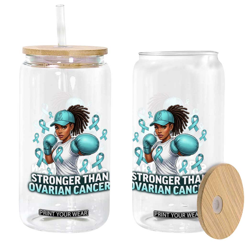 Black Women Fight Ovarian Cancer Awareness Glass Can African American Teal Ribbon Support TS10 Print Your Wear