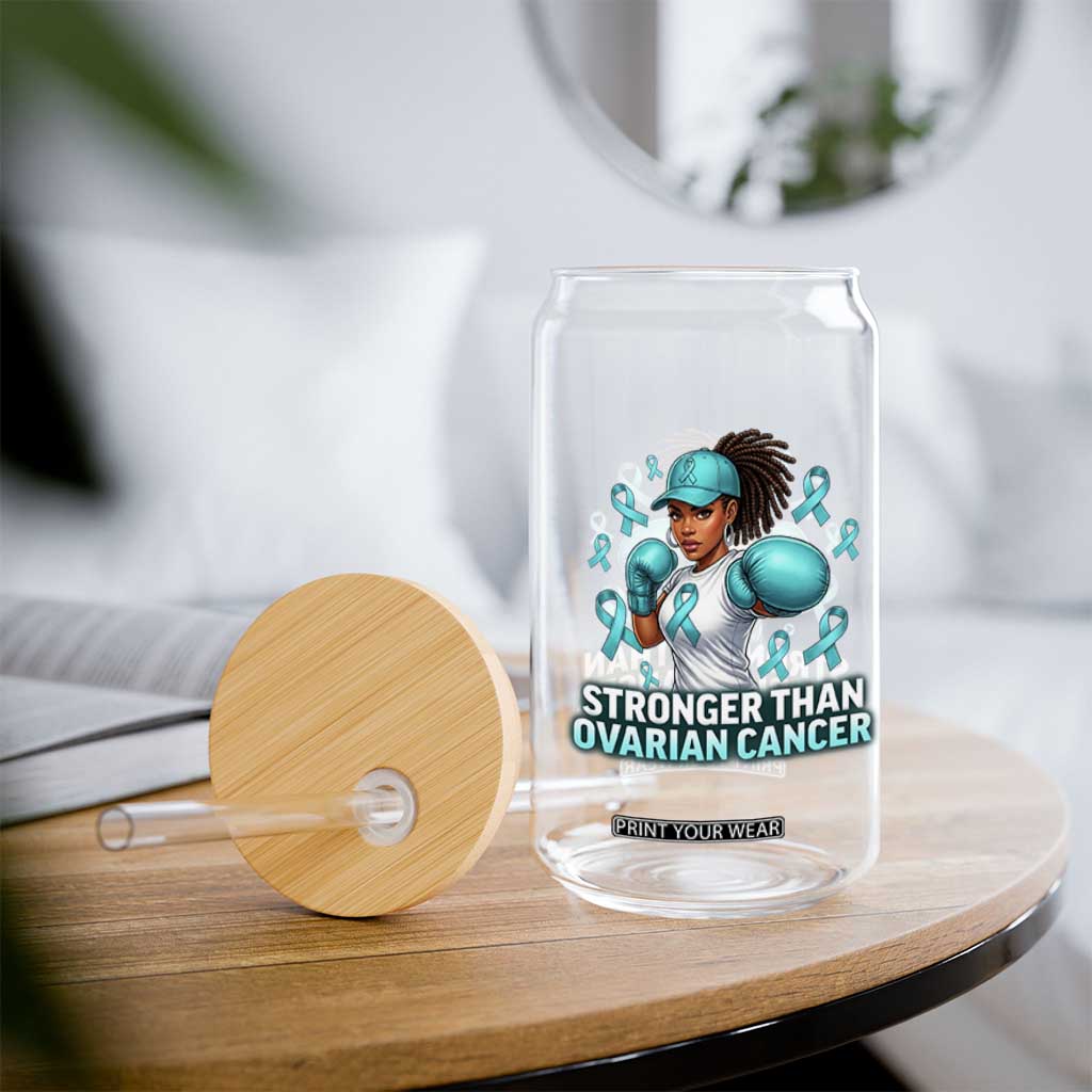 Black Women Fight Ovarian Cancer Awareness Glass Can African American Teal Ribbon Support TS10 Print Your Wear