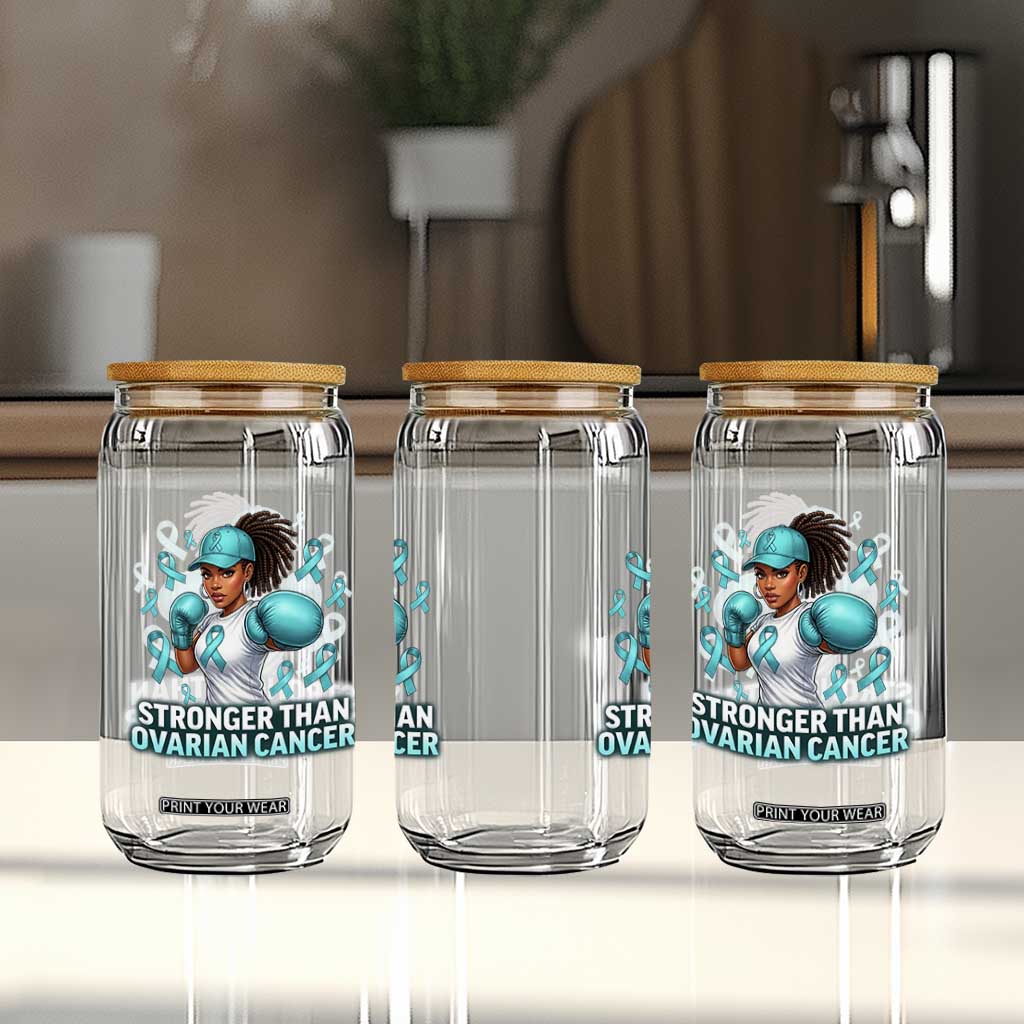 Black Women Fight Ovarian Cancer Awareness Glass Can African American Teal Ribbon Support TS10 Print Your Wear