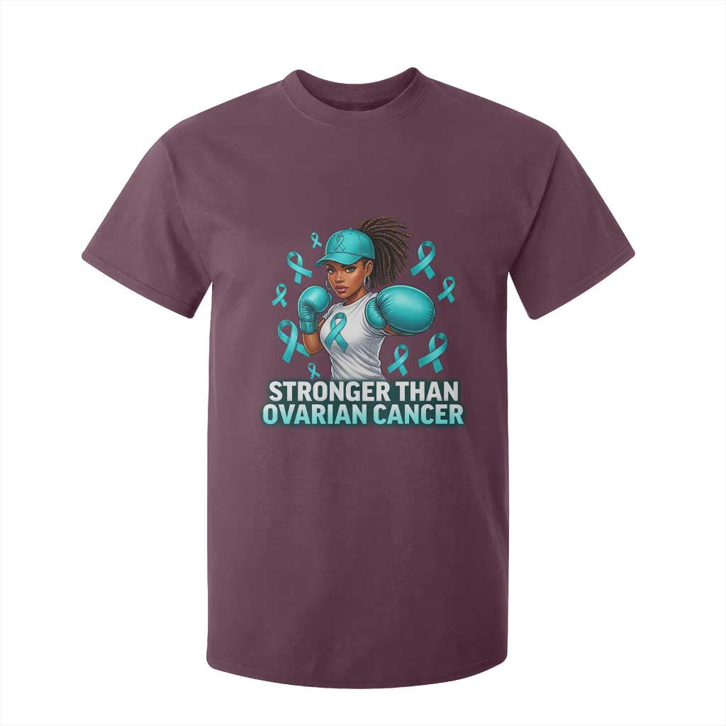Black Women Fight Ovarian Cancer Awareness T Shirt For Kid African American Teal Ribbon Support TS10 Maroon Print Your Wear