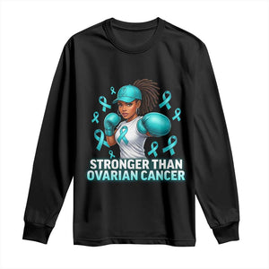 Black Women Fight Ovarian Cancer Awareness Long Sleeve Shirt African American Teal Ribbon Support TS10 Black Print Your Wear