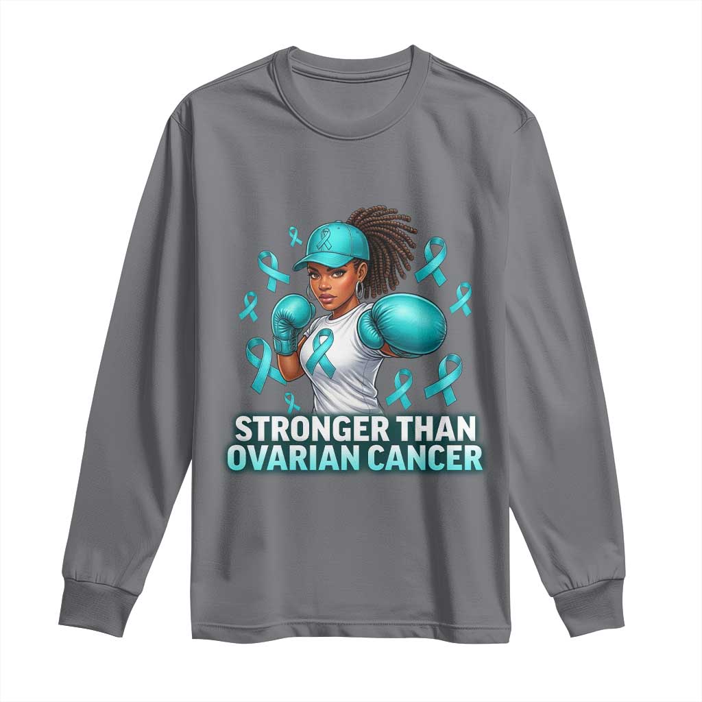 Black Women Fight Ovarian Cancer Awareness Long Sleeve Shirt African American Teal Ribbon Support TS10 Charcoal Print Your Wear