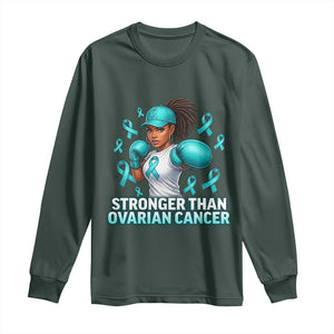 Black Women Fight Ovarian Cancer Awareness Long Sleeve Shirt African American Teal Ribbon Support TS10 Dark Forest Green Print Your Wear