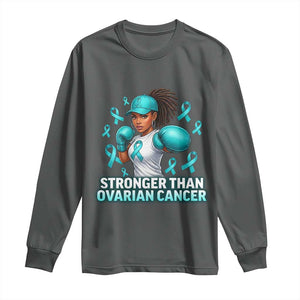 Black Women Fight Ovarian Cancer Awareness Long Sleeve Shirt African American Teal Ribbon Support TS10 Dark Heather Print Your Wear