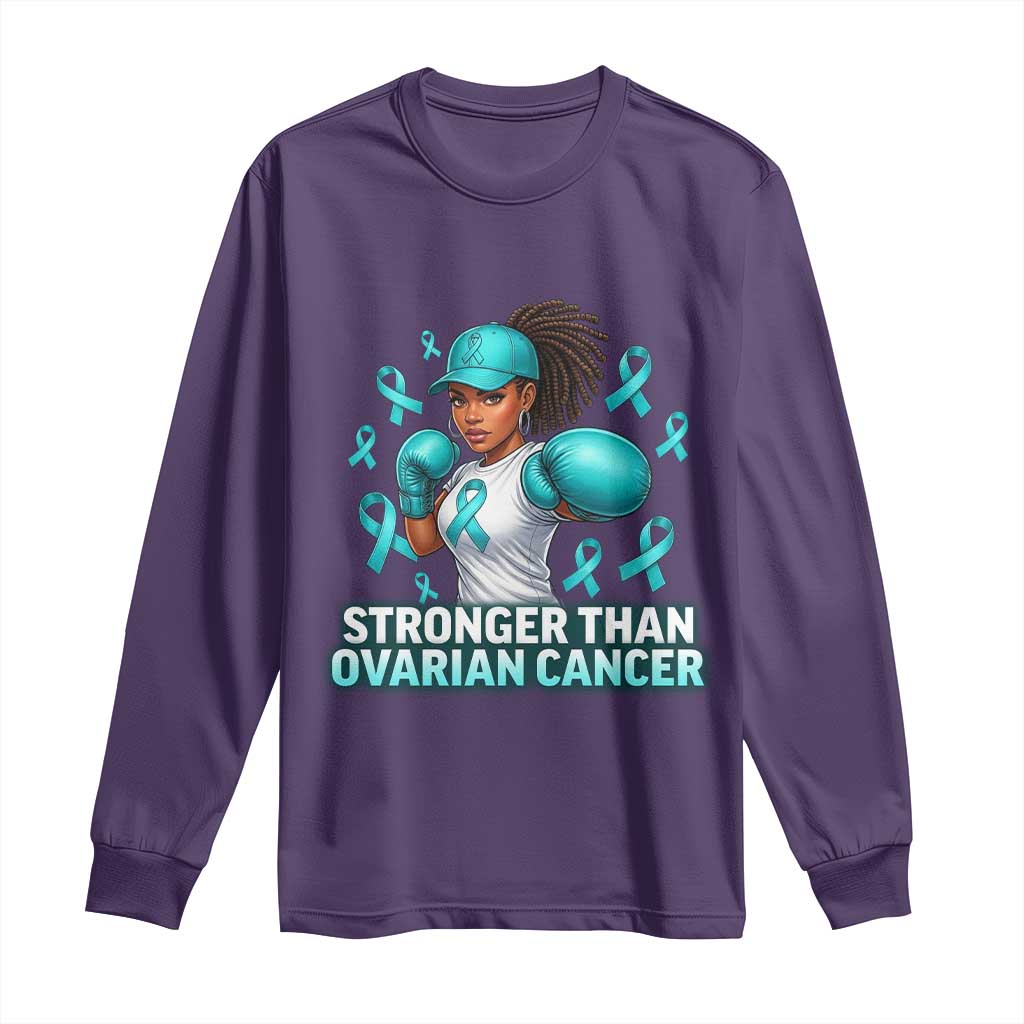 Black Women Fight Ovarian Cancer Awareness Long Sleeve Shirt African American Teal Ribbon Support TS10 Purple Print Your Wear