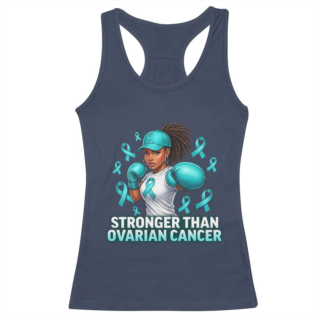 Black Women Fight Ovarian Cancer Awareness Racerback Tank Top African American Teal Ribbon Support TS10 Navy Print Your Wear