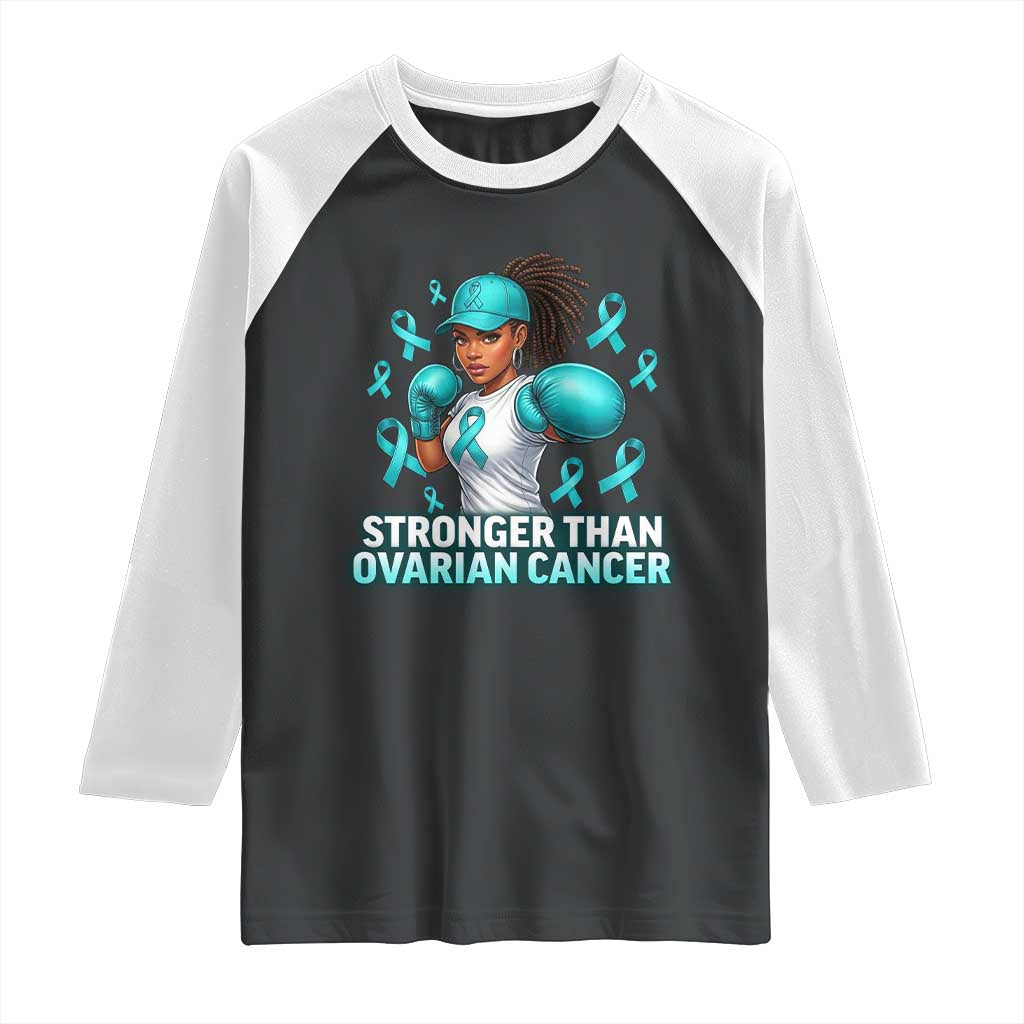 Black Women Fight Ovarian Cancer Awareness Raglan Shirt African American Teal Ribbon Support TS10 Black White Print Your Wear