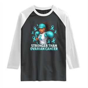 Black Women Fight Ovarian Cancer Awareness Raglan Shirt African American Teal Ribbon Support TS10 Black White Print Your Wear