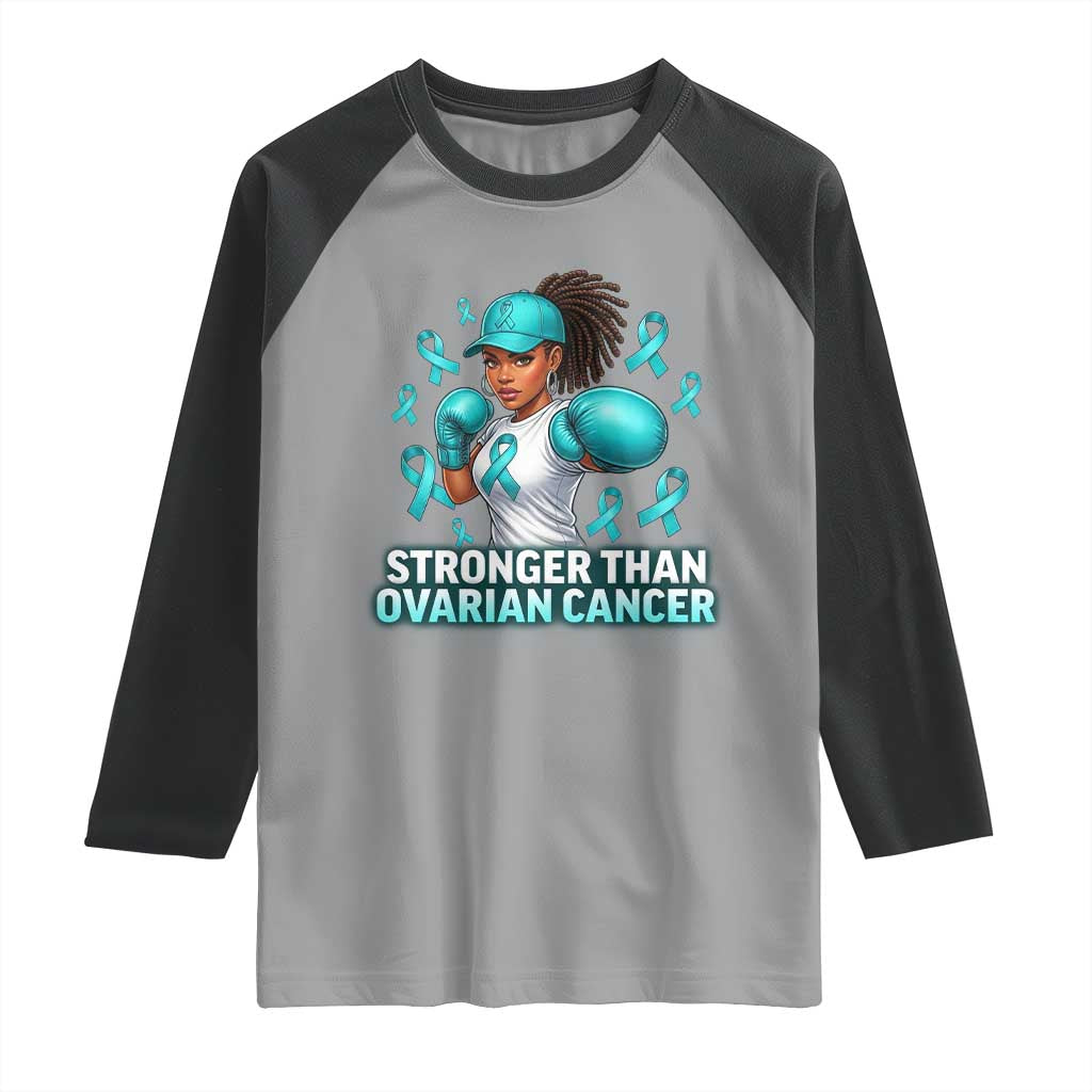 Black Women Fight Ovarian Cancer Awareness Raglan Shirt African American Teal Ribbon Support TS10 Sport Gray Black Print Your Wear