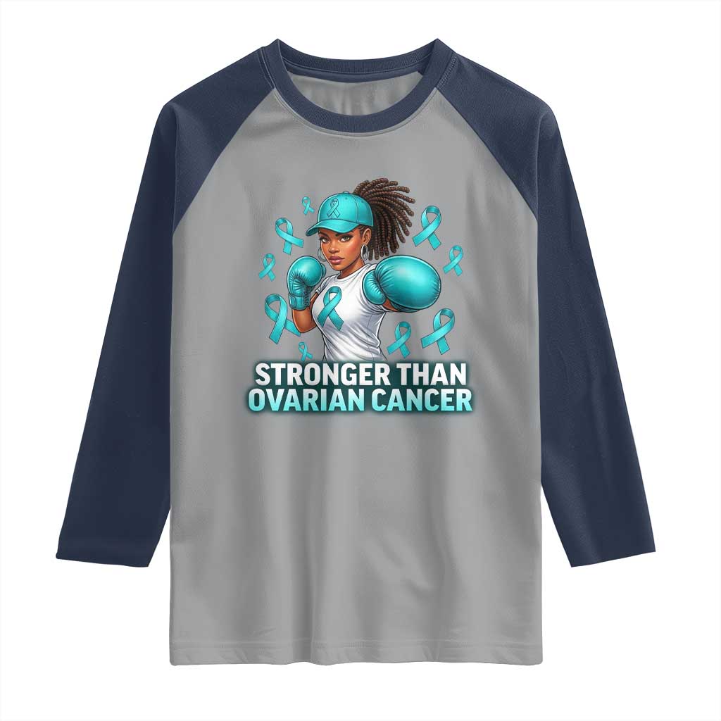 Black Women Fight Ovarian Cancer Awareness Raglan Shirt African American Teal Ribbon Support TS10 Sport Gray Navy Print Your Wear