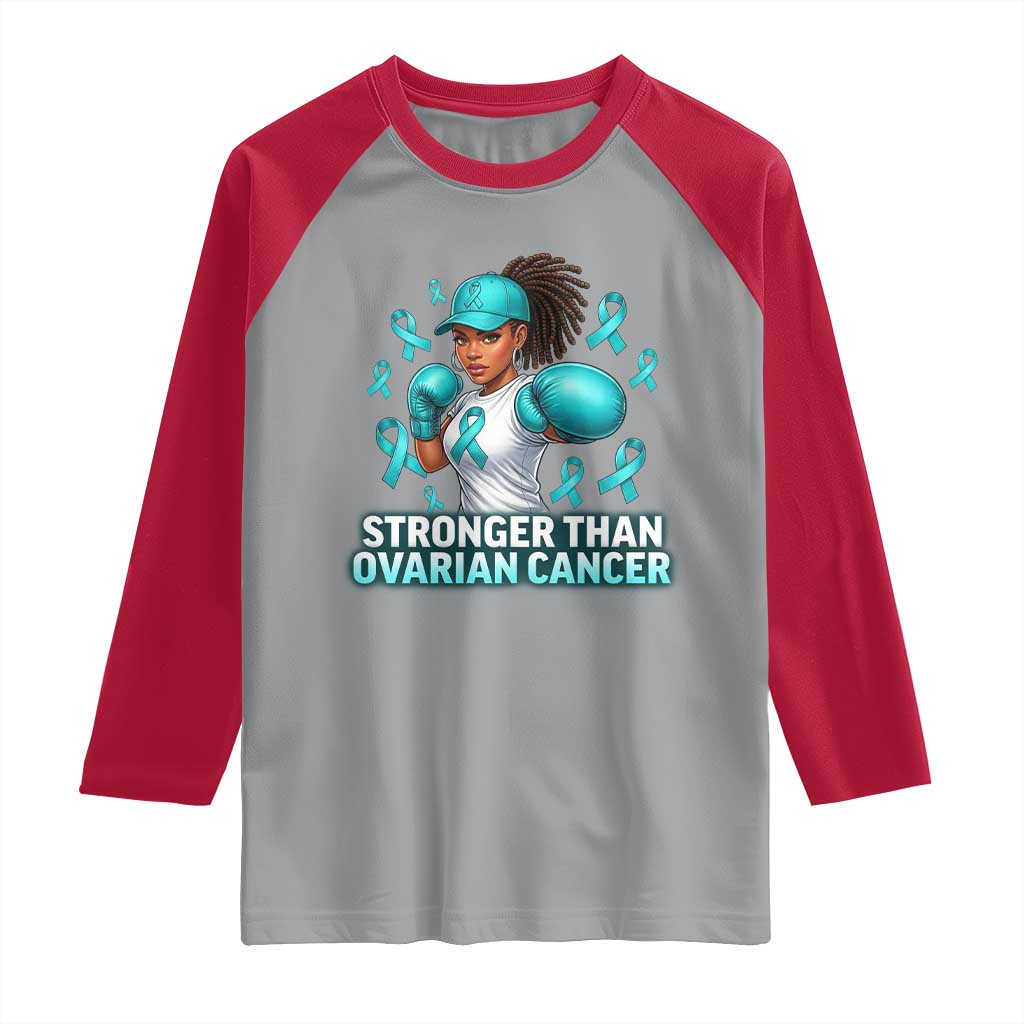 Black Women Fight Ovarian Cancer Awareness Raglan Shirt African American Teal Ribbon Support TS10 Sport Gray Red Print Your Wear