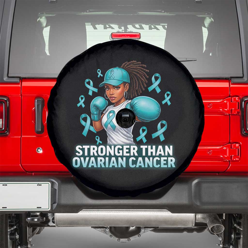 Black Women Fight Ovarian Cancer Awareness Spare Tire Cover African American Teal Ribbon Support TS10 Black Print Your Wear