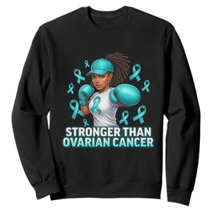 Black Women Fight Ovarian Cancer Awareness Sweatshirt African American Teal Ribbon Support TS10 Black Print Your Wear