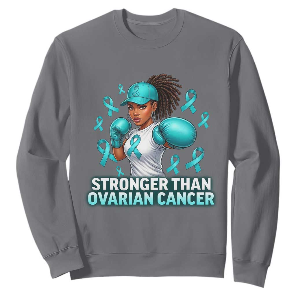Black Women Fight Ovarian Cancer Awareness Sweatshirt African American Teal Ribbon Support TS10 Charcoal Print Your Wear