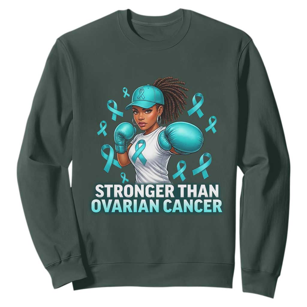 Black Women Fight Ovarian Cancer Awareness Sweatshirt African American Teal Ribbon Support TS10 Dark Forest Green Print Your Wear