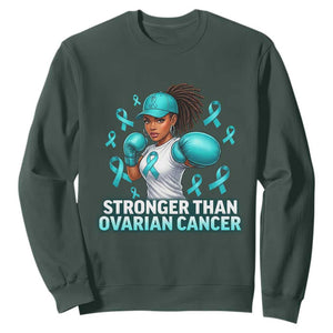 Black Women Fight Ovarian Cancer Awareness Sweatshirt African American Teal Ribbon Support TS10 Dark Forest Green Print Your Wear