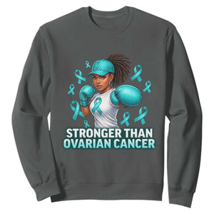 Black Women Fight Ovarian Cancer Awareness Sweatshirt African American Teal Ribbon Support TS10 Dark Heather Print Your Wear
