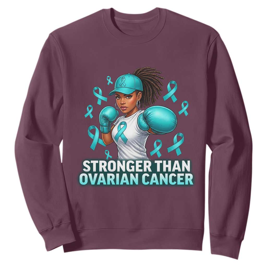 Black Women Fight Ovarian Cancer Awareness Sweatshirt African American Teal Ribbon Support TS10 Maroon Print Your Wear